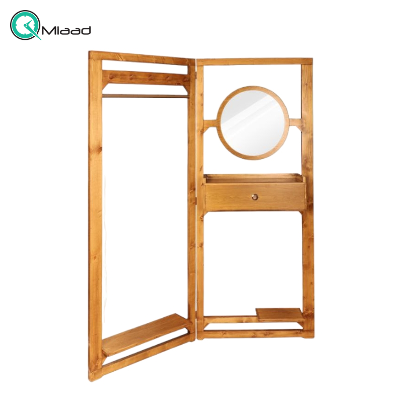 آینه رخت آویز تاشو مدل AY26000، آینه بسیار زیبا با قاب چوبی روسی، دارای یک کشو و به صورت پارتیشنی، دارای طبقه ای برای نگه داری کفش صنایع چوبی